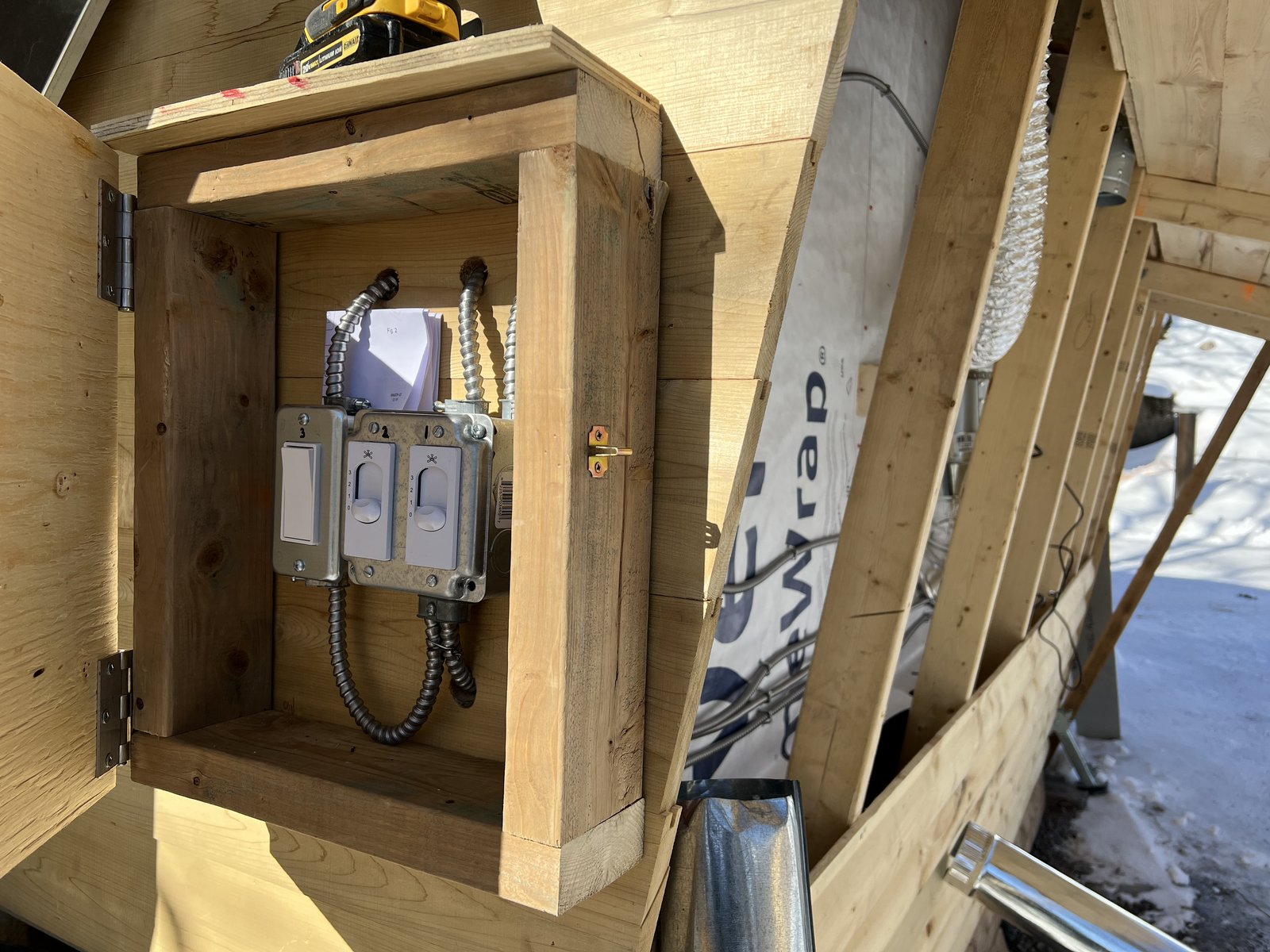 Electrical box installed and wired at the Carp property, February 2022.
