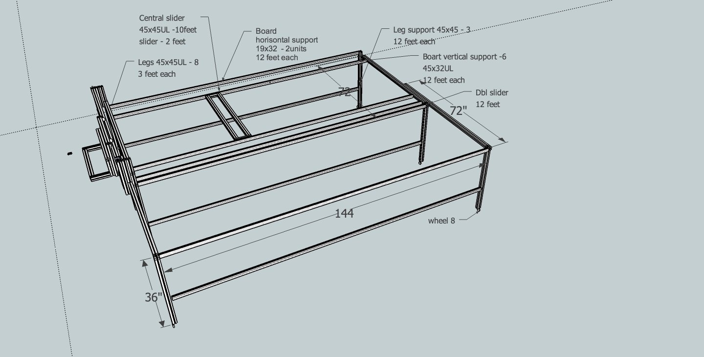 Dimensioned CAD assembly drawing of the table — 144